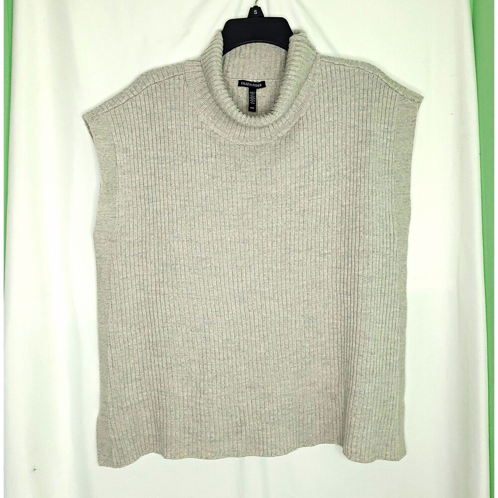 Eileen Fisher Women's Gray Cowl Neck Sleeveless Wool Sweater Minimalist  M